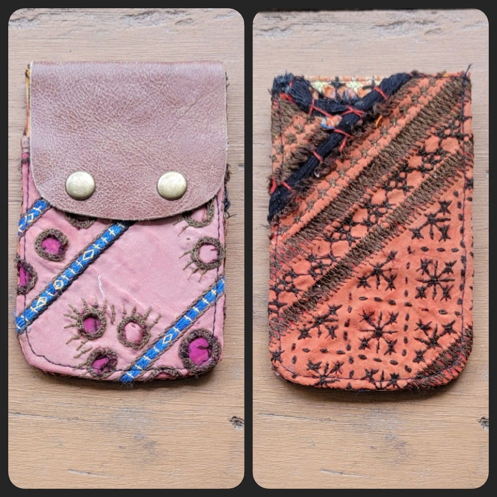 🧠🍳 Free People Boho Embroidered Repurposed vtg banjara hippie Wallet card case
